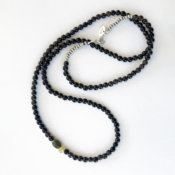 Bead Neck #201: Smoky Quartz 5mm / TQ & Rutilated Quartz