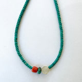 Bead Neck #101: Turquoise w/Sil- Coral, TQF  & Qtz