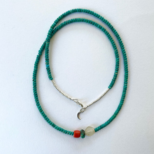 Bead Neck #101: Turquoise w/Sil- Coral, TQF  & Qtz