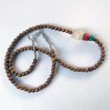 Bead Neck #201: Sandalwood 5mm w/Sil- Quartz Antique, Coral & TQF