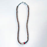 Bead Neck #201: Sandalwood 5mm w/Sil- Quartz Antique, Coral & TQF