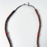 Bead Neck #205: Sandalwood 5mm w/Silver, Turquoise, Tibetan Coral & Quartz