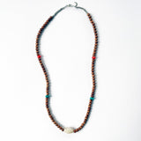 Bead Neck #205: Sandalwood 5mm w/Silver, Turquoise, Tibetan Coral & Quartz