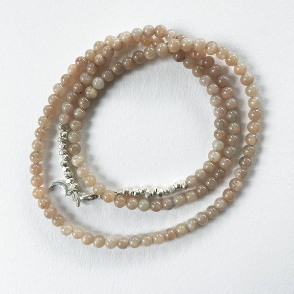 Bead Neck #400: Rose Moonstone w/Silver