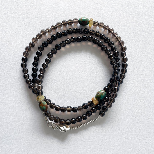 Bead Neck #403: Smoky Quartz w/Sil- TQ Barel & Quartz Rut