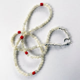 Bead Neck #405: White Moonstone w/Sil- Tibetan Coral