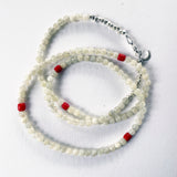 Bead Neck #405: White Moonstone w/Sil- Tibetan Coral