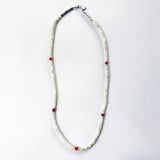 Bead Neck #405: White Moonstone w/Sil- Tibetan Coral
