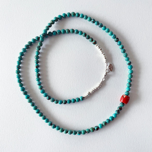 Bead Neck #500: TQ w/Sil - Coral