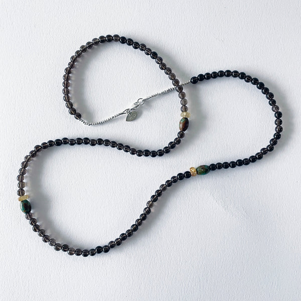 Bead Neck #403: Smoky Quartz w/Sil- TQ Barel & Quartz Rut