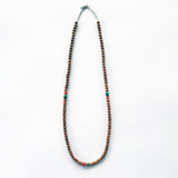 Bead Neck #503: Sandalwood w/Sil- Turquoise Barrel & Tibetan Coral