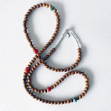 Bead Neck #505: Sandalwood w/Sil- Tibetan Coral & TQ Facet