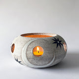 Candle Lantern Rnd: Crescent & Stars / Wht