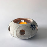 Candle Lantern Rnd: Crescent & Stars / Wht