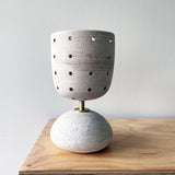 Lantern Rnd Grid: White w/Rock Base