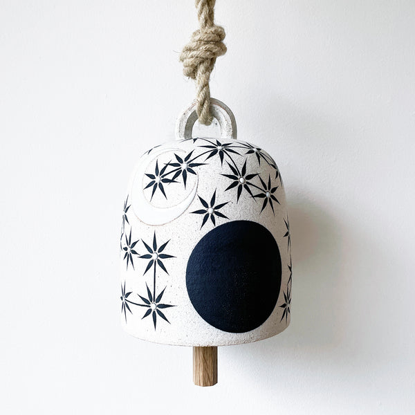 Thrown Bell Round: Sun Moon Stars Indigo