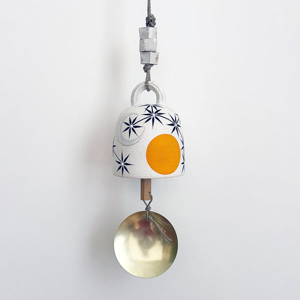 Thrown Bell Round: Sun Moon Stars Marigold w/ Brass Disc