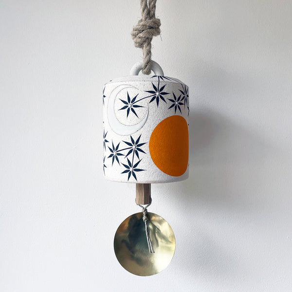Thrown Bell Wide: Sun Moon Stars Marigold w/ Brass Disc